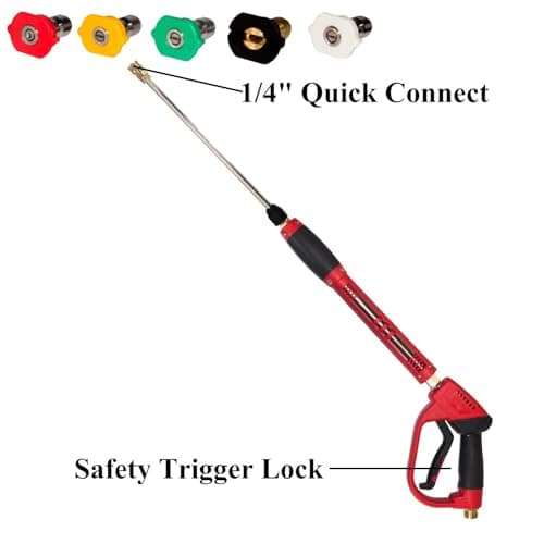 Hourleey Red High Power Pressure Washer Gun, 5000 PSI, 40 Inch, M22 Fittings