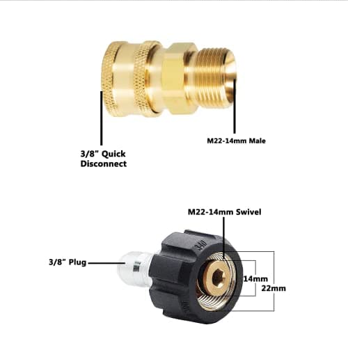 4-Pack 5000 PSI Pressure Washer Quick Connect Kit, M22 14mm to 3/8"
