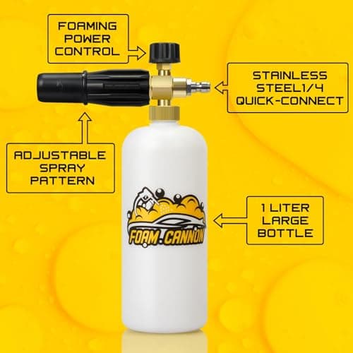 Gas & Electric Pressure Washer 1L Snow Foam Cannon Kit with 5 Nozzle Tips & Quick Connector
| Professional Snow Foam Cannon Kit 1L for Gas & Electric Pressure Washers
| 1L Bottle Snow Foam Cannon with 5 Nozzle Tips & Quick Connector for Pressure Was
