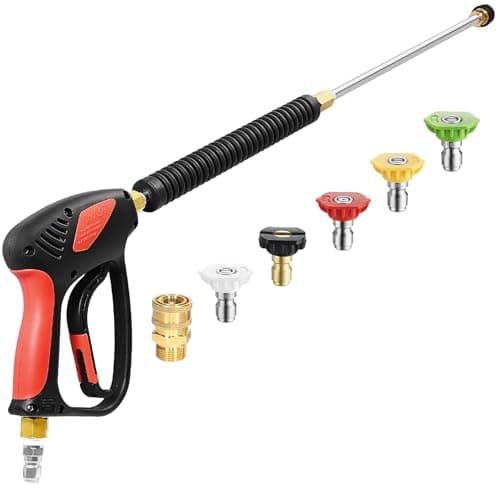 Hot Water Compatible Pressure Washer Gun with Adjustable Power and Extension Wand - 4000 PSI, 7 GPM - Fits Most Power Washers