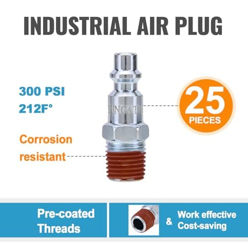 SUNGATOR 25-Pack 1/4 Inch Air Hose Fittings, Quick Connect Plugs Kit for Compressors, Auto Shops