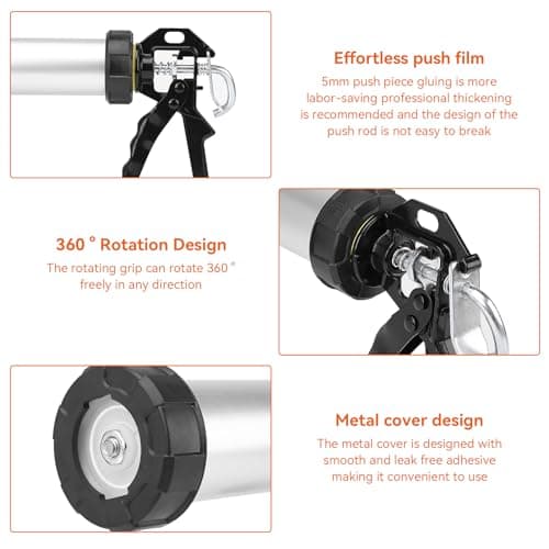 600ml Aluminum Cartridge Caulking Gun with 10 Nozzles for Sealing