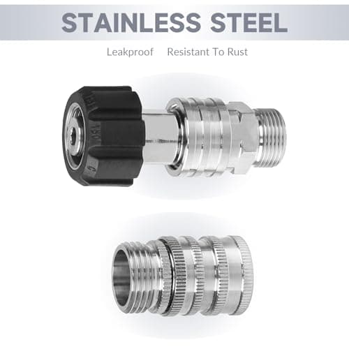 Stainless Steel Pressure Washer Adapter Set, 8 Sets: M22-14 & 15mm Swivel Quick Disconnect Kit