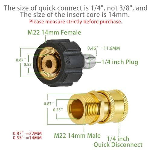 M22 14mm to 1/4" Quick Connect Pressure Washer Fitting Kits (2 Pack)