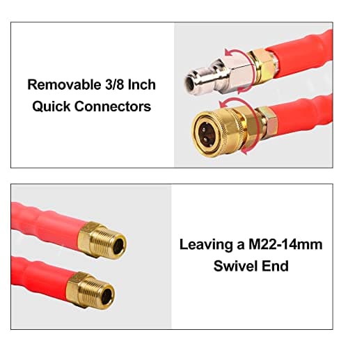 Pressure Washer Whip Hose 5FT, 38mm Reel Connector, 248F Hot Water Adapter Set, 4800 PSI Steel-Braided
