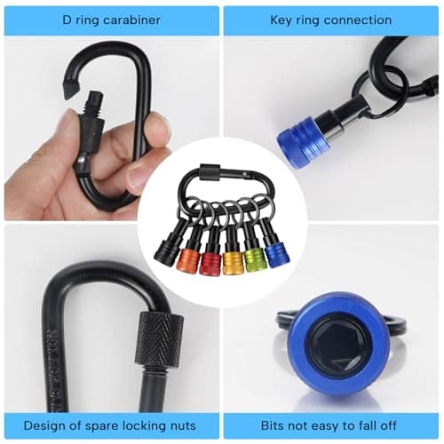 Upgraded 6PCS 1/4 Inch Hex Shank Bit Holder Keychain, Quick-Change Design Gifts (Black)