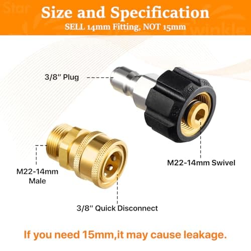 Twinkle Star M22 14mm Quick Connect Pressure Washer Adapter Set