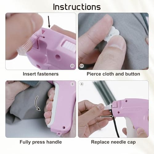 HOUSE DAY Fine Needle Stitch Gun, 6 Needles, 2200 Fasteners, 50 Buttons (Pink)