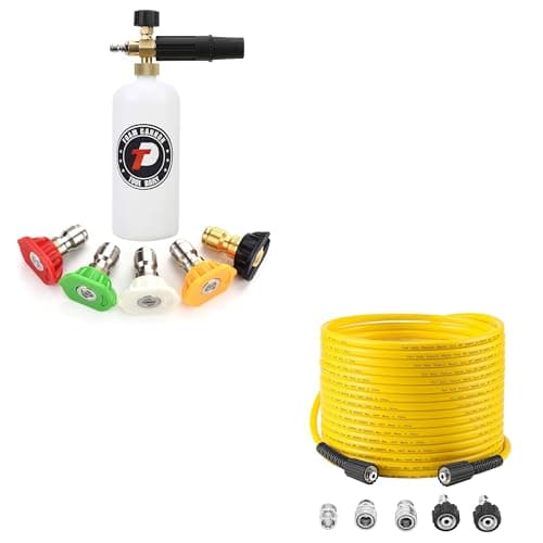 Foam Cannon with 1/4 Quick Connector, 50FT x 1/4 Pressure Washer Hose, Power Washer Extension Hose with M22 14mm Fitting