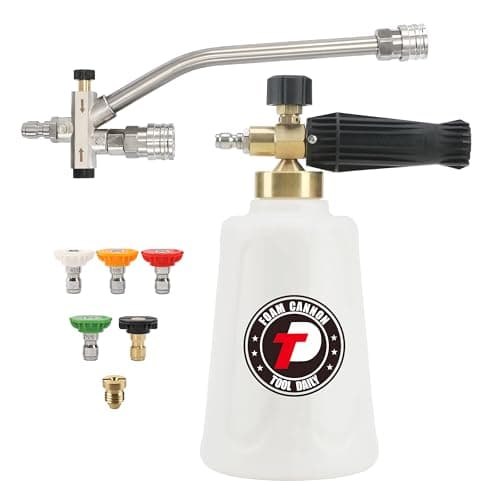 Double Tip Attachment Pressure Washer Foam Cannon, 3600 PSI, 5 Nozzles, Quick Connect, Dual Lance Soap Cannon
| Pressure Washer Foam Cannon for Dual Lances, 3600 PSI, 5 Nozzle Power Sprayer, Quick Connect, Double Tip Attachment
| 3600 PSI Pressure W