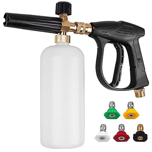 High-Pressure Washer Foam Cannon 1/4" Quick Connect, 5 Nozzle Tips, M22 Inlet Connector