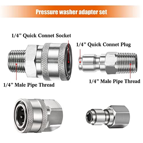 Shimeyao 4 Sets NPT 1/4 Inch Quick Connect Coupler Pressure Washer Adapters