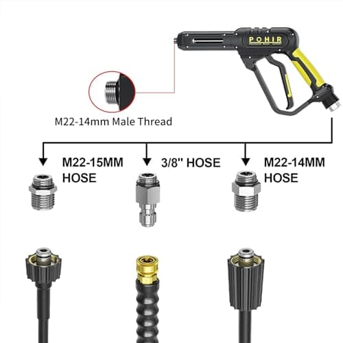 POHIR 3600 PSI Pressure Washer Gun with 50FT Hose Kit & 15in Wand Parts 7 Nozzles Quick Connect Set
