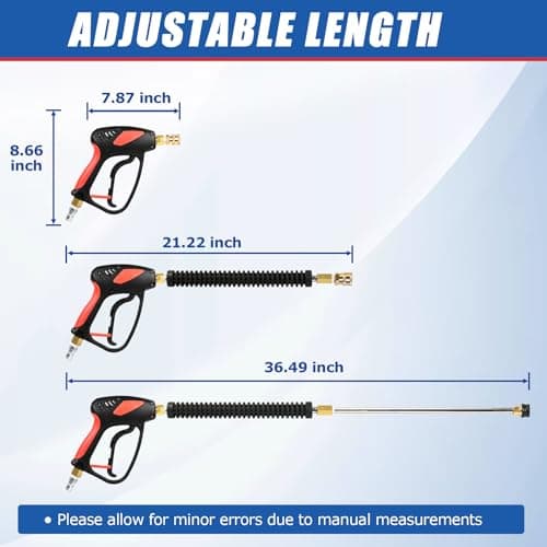 Hot Water Compatible Pressure Washer Gun with Adjustable Power and Extension Wand - 4000 PSI, 7 GPM - Fits Most Power Washers