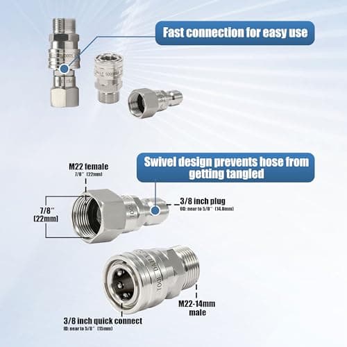 Pressure Washer Adapter Set with Swivel, M22 14mm to 3/8 Quick Connect, Stainless Steel Quick Disconnect Swivel, 5000 PSI, Pack of 2