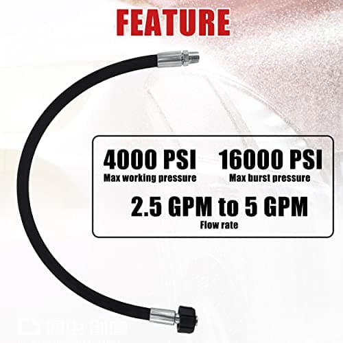 Pressure Washer Whip Hose with Swivel for Pressure Washing, 2 FT (3/8 NPT Solid + M22 Female)