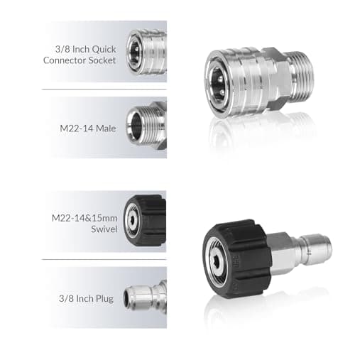 Stainless Steel Pressure Washer Adapter Set, 8 Sets: M22-14 & 15mm Swivel Quick Disconnect Kit