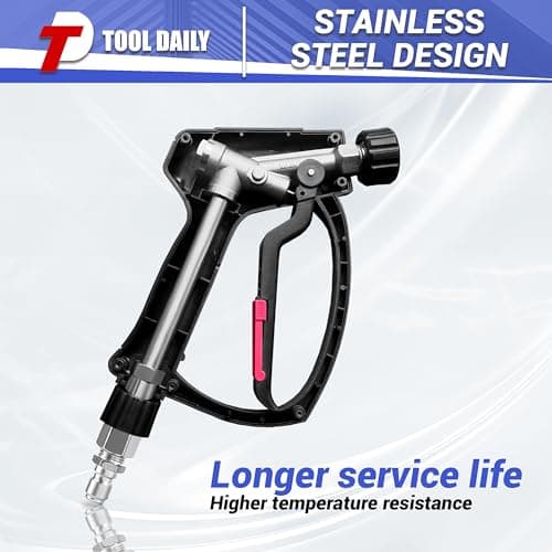 Pressure Washer Gun with Swivel Quick Connect, Stainless Steel Valve, Extension Wand Replacement, 5 Nozzle Tips, 5800 PSI - For Power Washers