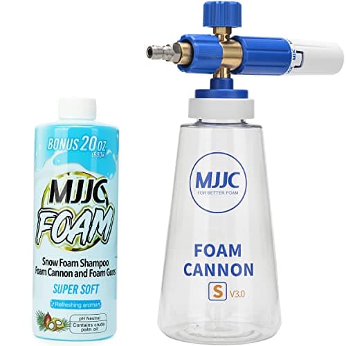 MJJC V3.0 Foam Cannon with 1/4 Inch Quick Connect for Pressure Washer, 34 oz Bottle (1/4" Connector + SOAP Sample)