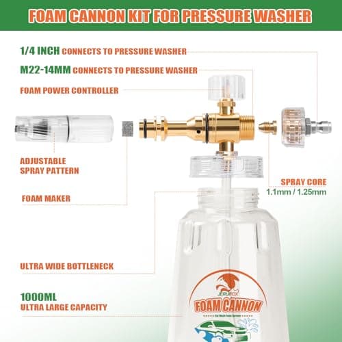 5 Nozzle Pressure Washer Foam Cannon with Quick Connect, Dual Connector Snow Foam Lance