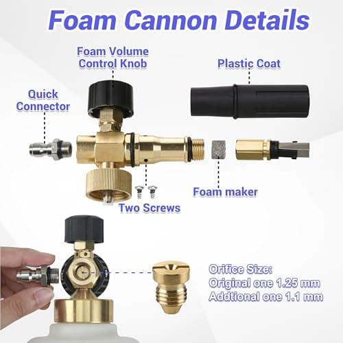 Double Tip Attachment Pressure Washer Foam Cannon, 3600 PSI, 5 Nozzles, Quick Connect, Dual Lance Soap Cannon
| Pressure Washer Foam Cannon for Dual Lances, 3600 PSI, 5 Nozzle Power Sprayer, Quick Connect, Double Tip Attachment
| 3600 PSI Pressure W