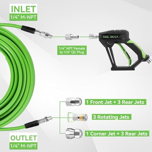 High-Pressure Tool Daily Sewer Jetter Kit 3600 PSI, 50 FT Hose, Rotating Nozzle, Drain Cleaner