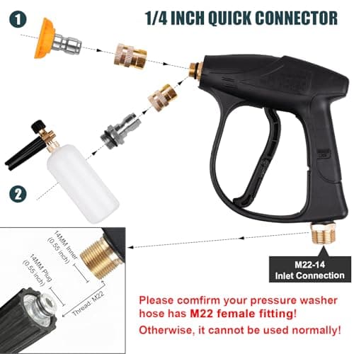 High-Pressure Washer Foam Cannon 1/4" Quick Connect, 5 Nozzle Tips, M22 Inlet Connector