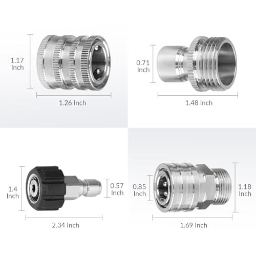 Stainless Steel Pressure Washer Adapter Set, 8 Sets: M22-14 & 15mm Swivel Quick Disconnect Kit