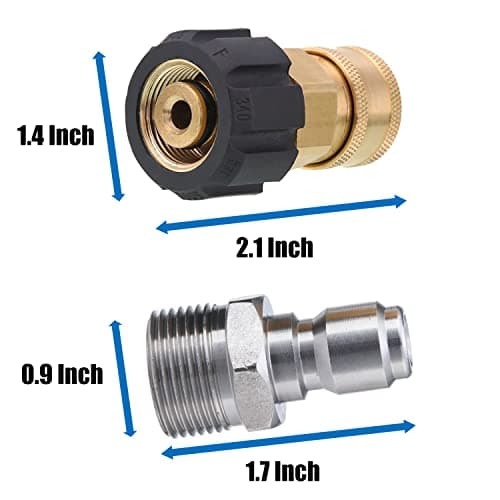 M22 14mm to M22 Pressure Washer Adapter, 5000 PSI, 3/8 Inch Quick Connect