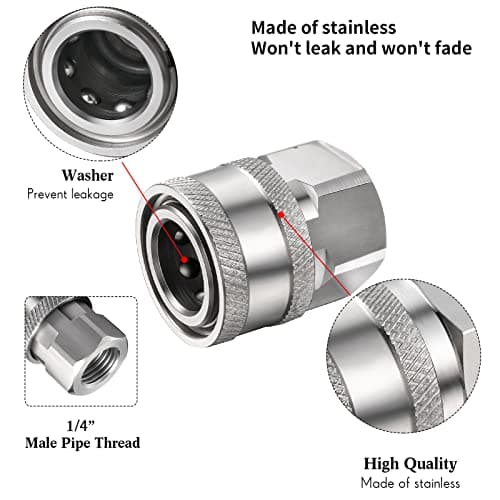 Shimeyao 4 Sets NPT 1/4 Inch Quick Connect Coupler Pressure Washer Adapters