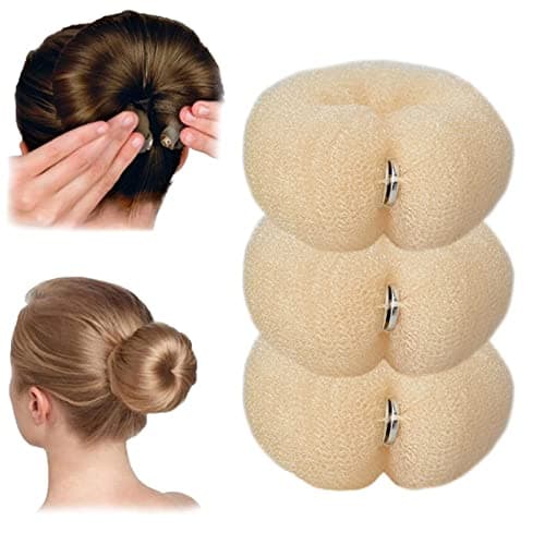 3 Pcs Hair Styling Tools: Foam Ring Shaper, Donut Bun, Long Nylon Holder (3 Multicolor)