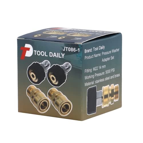 Pressure Washer Adapter Set for Quick Connect, M22 14mm to M22 Metric Fitting, 5000 PSI - 4 Pieces