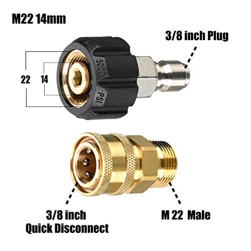 Tool Daily M22 14mm to 3/8" Quick Connect Pressure Washer Adapter Set, 8 Pack