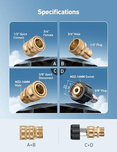 AstroAI Pressure Washer Quick Connect Kit: M22 14mm Swivel Adapters