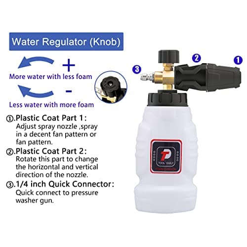 Power Washer Foam Cannon 1/4 Inch Quick Connect
| Power Washer Foam Cannon 5 Nozzles
| Power Washer Foam Cannon 1 Liter Capacity