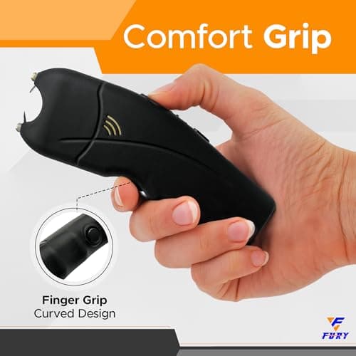 FURY Cyclone Stun Gun with Flashlight & Alarm – Rechargeable, Comfort Grip, Synthetic Leather Case