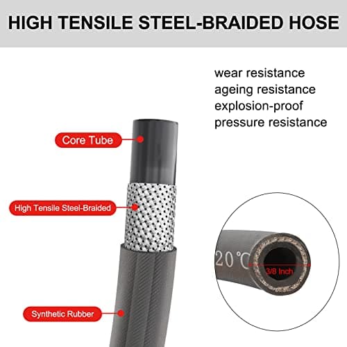 Pressure Washer Whip Hose 5FT, 38mm Reel Connector, 248F Hot Water Adapter Set, 4800 PSI Steel-Braided