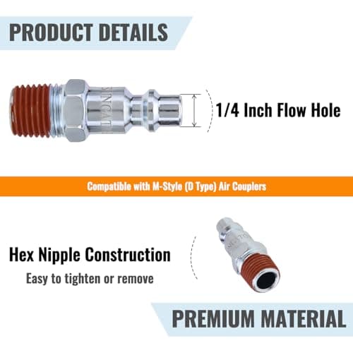 SUNGATOR 25-Pack 1/4 Inch Air Hose Fittings, Quick Connect Plugs Kit for Compressors, Auto Shops