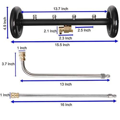Dual-Function Undercarriage Cleaner for Pressure Washer, 16 Inch, 4000 PSI, 3 Piece Extension Wand