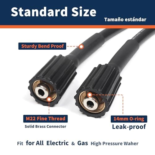 1/4 25FT High-Pressure Washer Hose 3300 PSI with Brass Fittings - Lightweight, Non-Marking Replacement Hose
