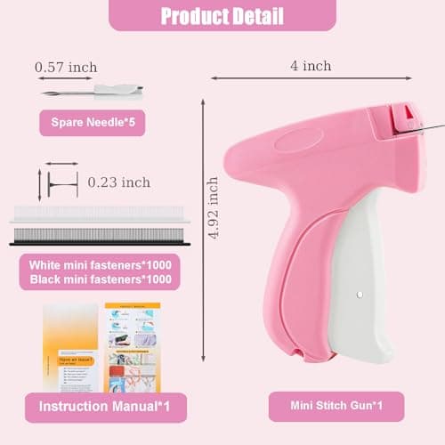 Stitchy Gun for Quick Clothing Fixes, Pink Includes 5 Needles & 2000 Fasteners