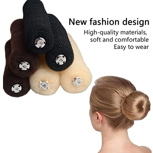 3 Pcs Hair Styling Tools: Foam Ring Shaper, Donut Bun, Long Nylon Holder (3 Multicolor)