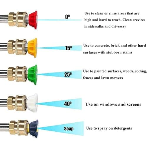 Daily Use Pressure Washer Foam Cannon Dual Connector
| Pressure Washer Gun Accessories Car Cleaning Wash Kit
| 5 Power Washer Sprayer Nozzles for Foam Cannon