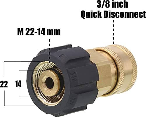 Quick Connect Socket for Pressure Washer, 3/8 to M22 14mm, 5000 PSI