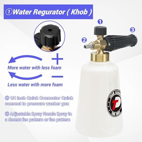 Double Tip Attachment Pressure Washer Foam Cannon, 3600 PSI, 5 Nozzles, Quick Connect, Dual Lance Soap Cannon
| Pressure Washer Foam Cannon for Dual Lances, 3600 PSI, 5 Nozzle Power Sprayer, Quick Connect, Double Tip Attachment
| 3600 PSI Pressure W