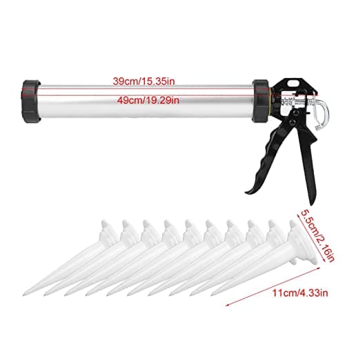 600ml Aluminum Cartridge Caulking Gun with 10 Nozzles for Sealing