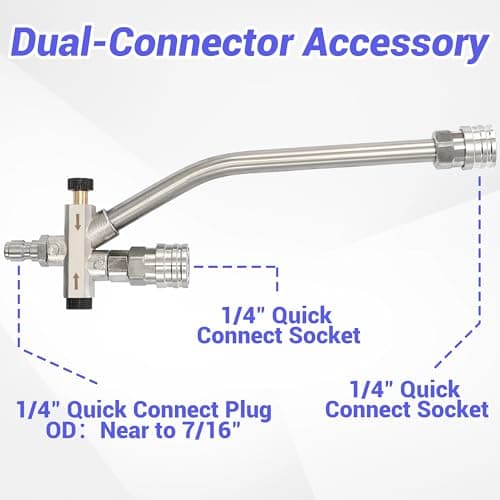 Double Tip Attachment Pressure Washer Foam Cannon, 3600 PSI, 5 Nozzles, Quick Connect, Dual Lance Soap Cannon
| Pressure Washer Foam Cannon for Dual Lances, 3600 PSI, 5 Nozzle Power Sprayer, Quick Connect, Double Tip Attachment
| 3600 PSI Pressure W