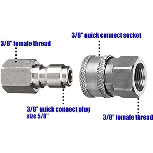 Pressure Washer Adapter Set, 3/8 Inch Quick Connect Kit, Female Fitting, Stainless Steel, 5000 PSI