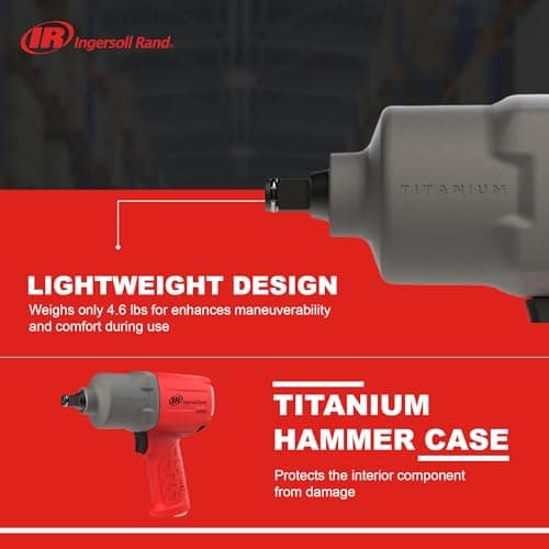 Ingersoll Rand 2235TiMAX-R 1/2" Drive Air Impact Wrench, Red, 4.6 lb, 1,350 ft-lbs Torque
