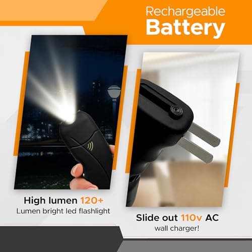 FURY Cyclone Stun Gun with Flashlight & Alarm – Rechargeable, Comfort Grip, Synthetic Leather Case